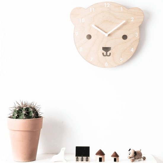 Nursery decor, wall clock bear