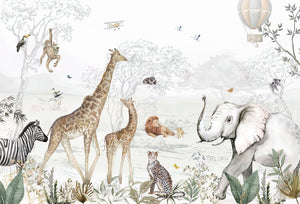 Painted Safari Animals Light Background Wallpaper Mural