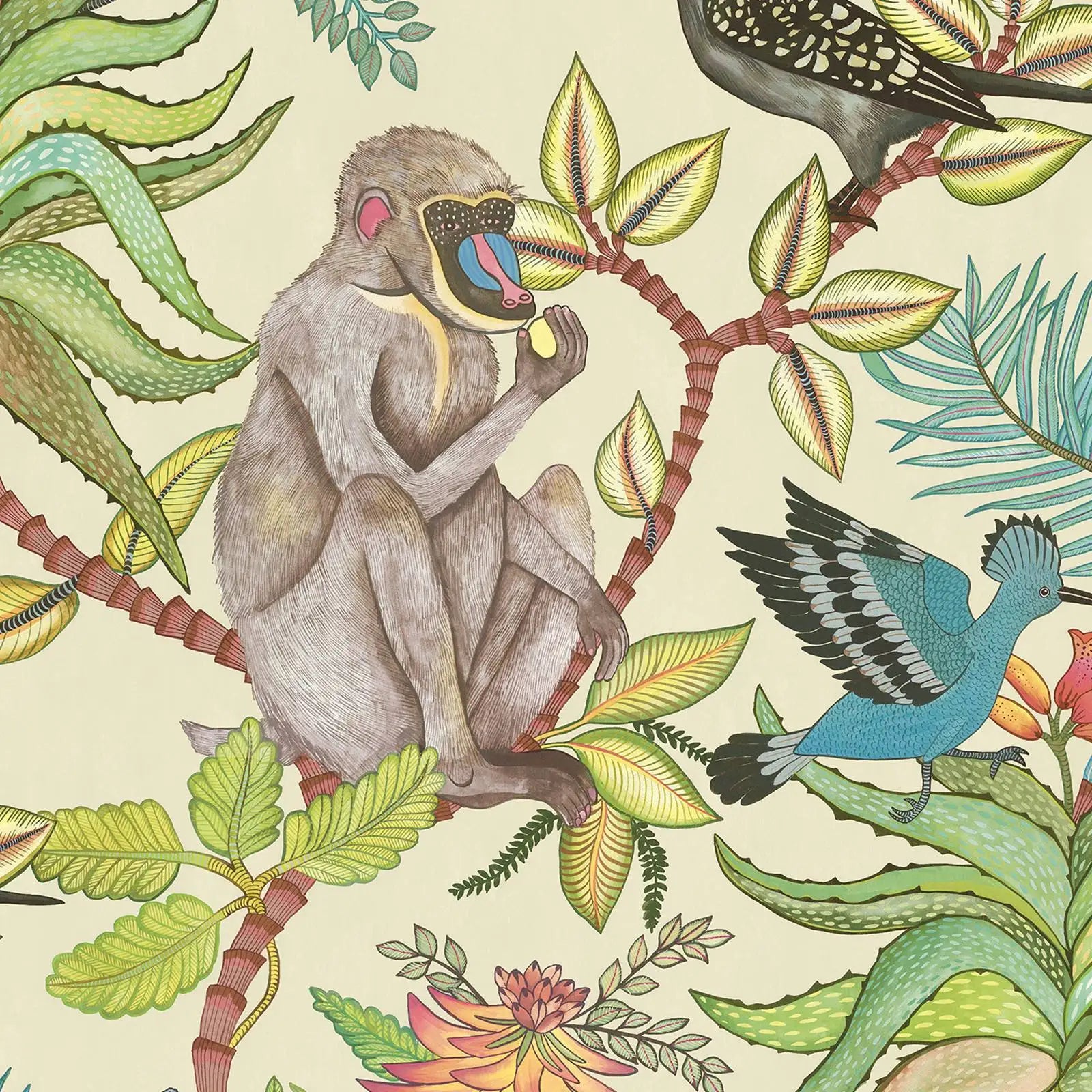 Baboon And Birds Pattern Non-Woven Wallpaper