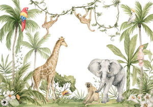 Adorable Safari Animals Painted Wallpaper Mural