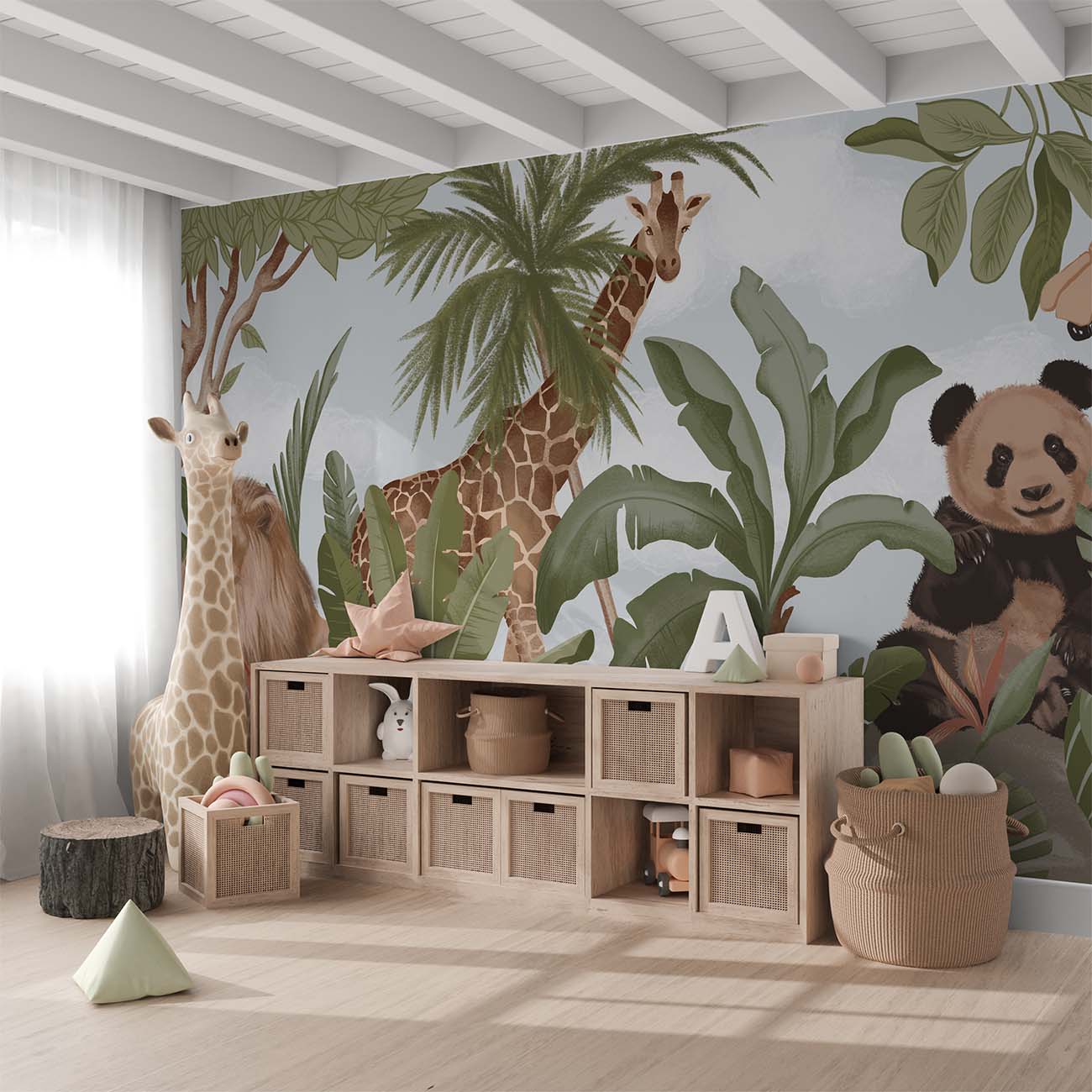 Awesome Giraffe Lion Panda Wallpaper Mural