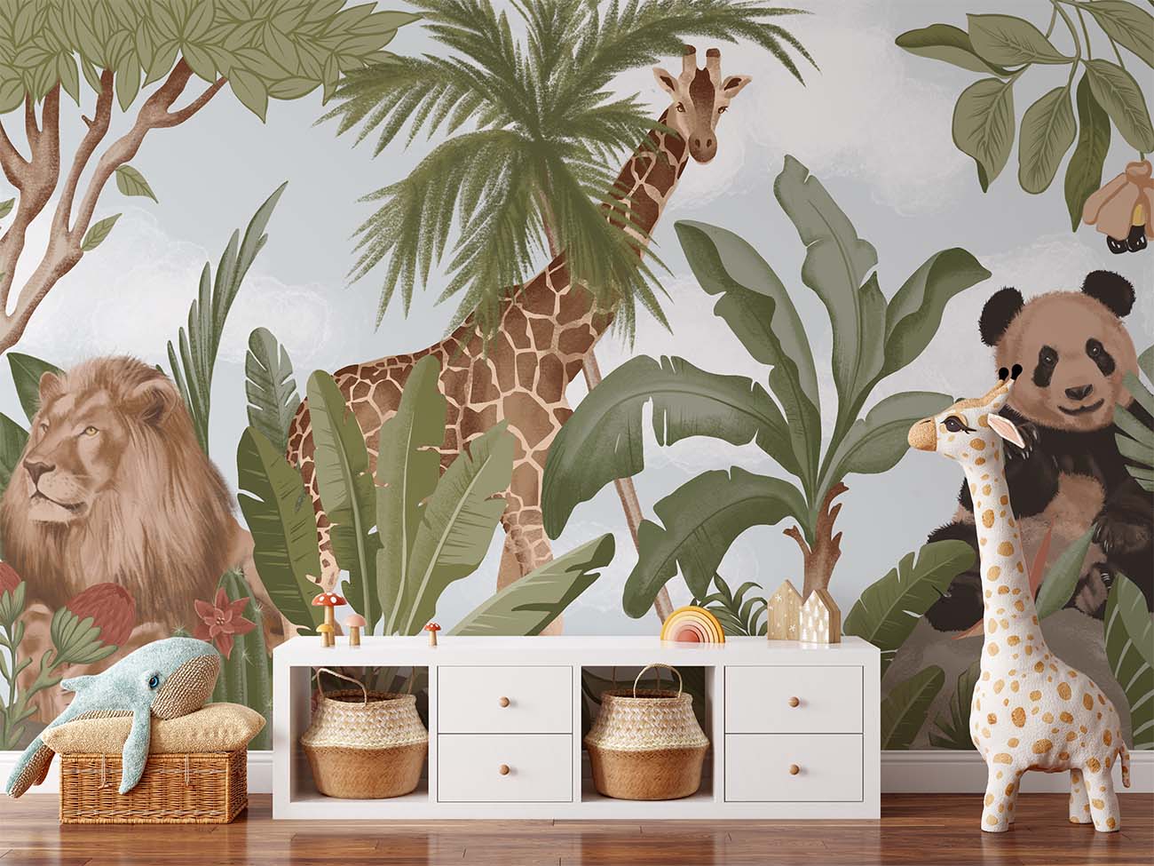 Awesome Giraffe Lion Panda Wallpaper Mural