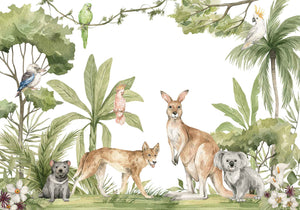 Cangaroo and Forest Animals Watercolor Wallpaper Mural