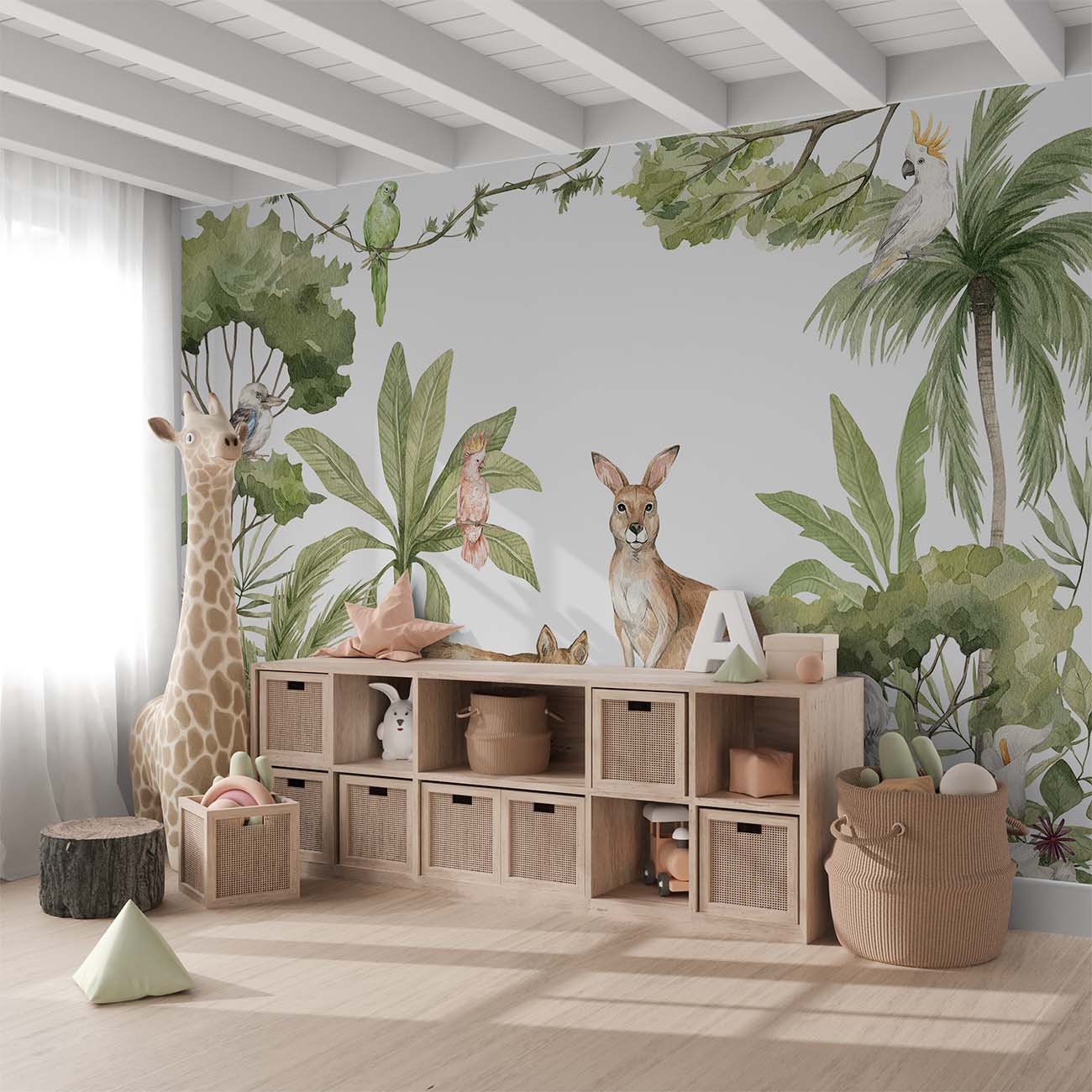 Cangaroo and Forest Animals Watercolor Wallpaper Mural