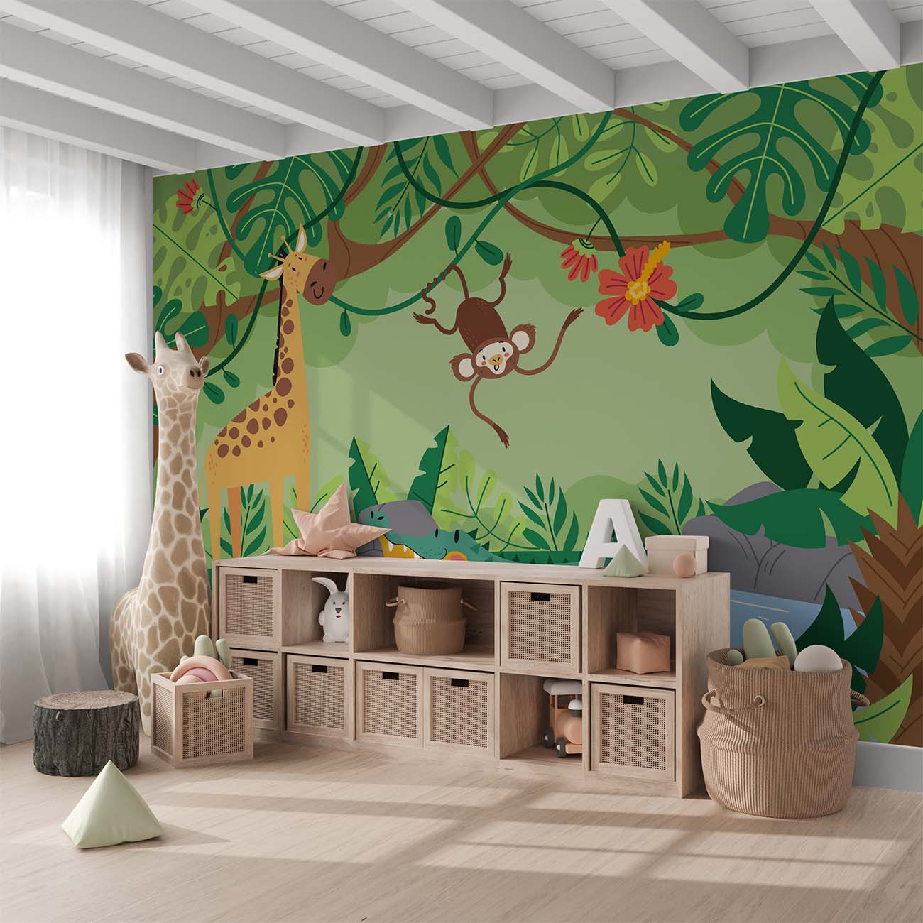 Cartoon Animals Crocodile in Pond Wallpaper Mural