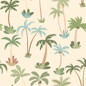 Cartoon Palm Trees Ocher Background Seamless Wallpaper