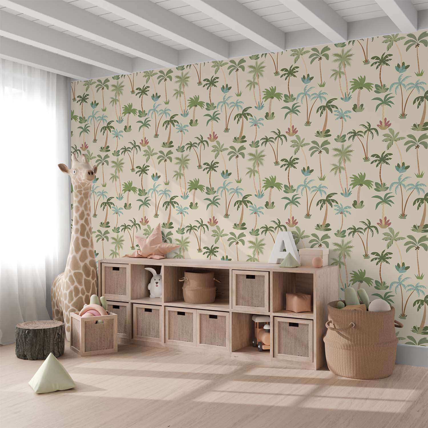 Cartoon Palm Trees Ocher Background Seamless Wallpaper