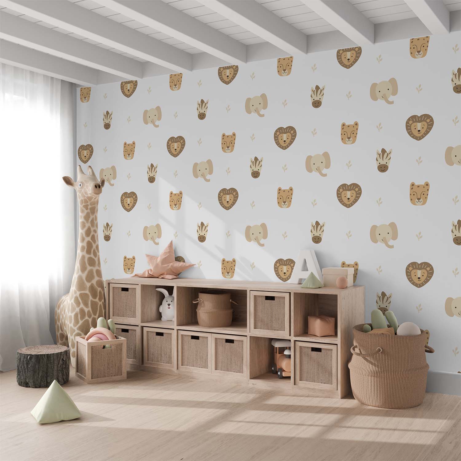 Cartoon Safari Animal Heads Seamless Wallpaper