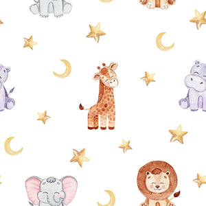 Cartoon Safari Animals Stars and Moon Seamless Wallpaper