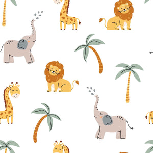 Cartoon Safari Animals With Palm Trees Seamless Wallpaper
