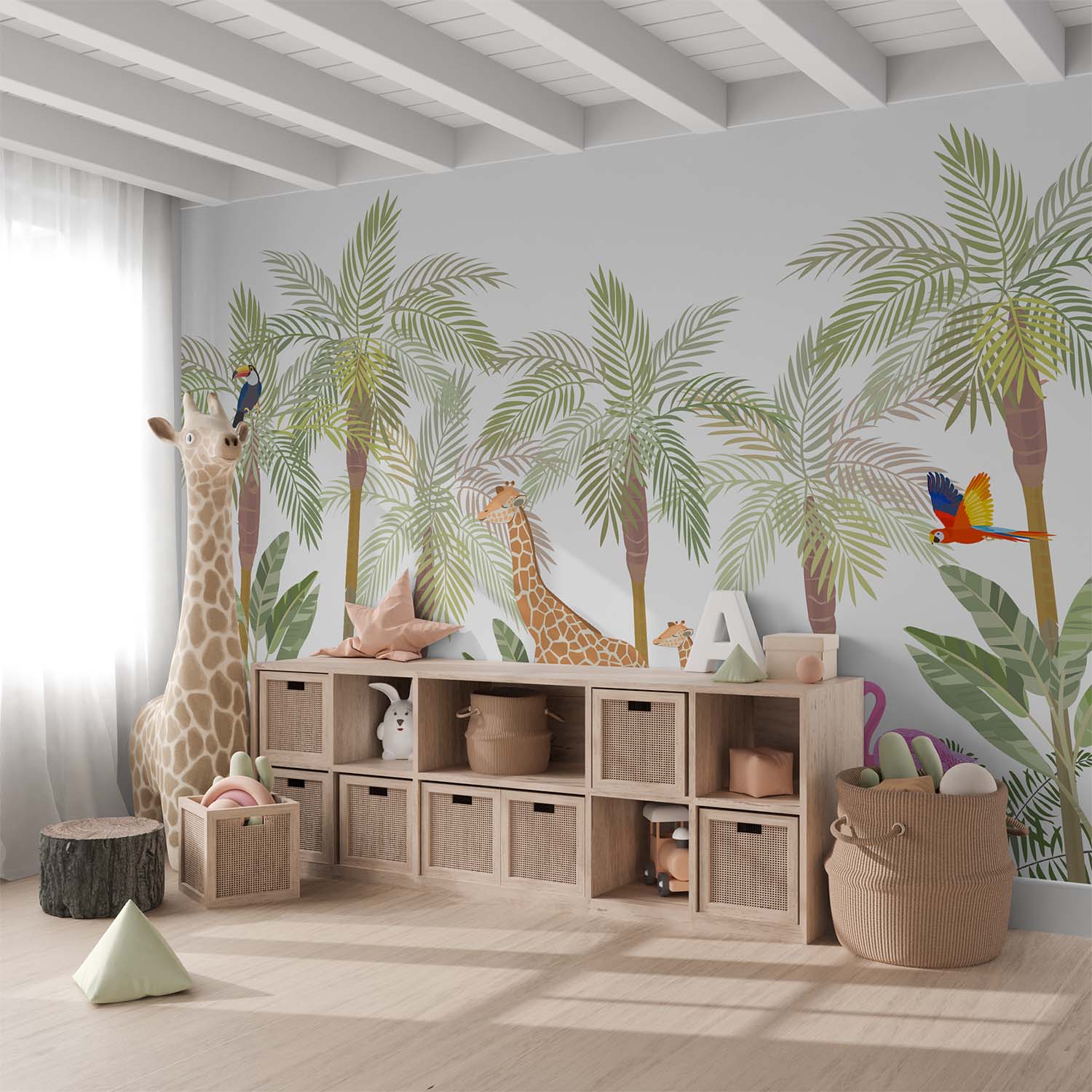 Cartoon Zebra and Giraffes Adventure Wallpaper Mural