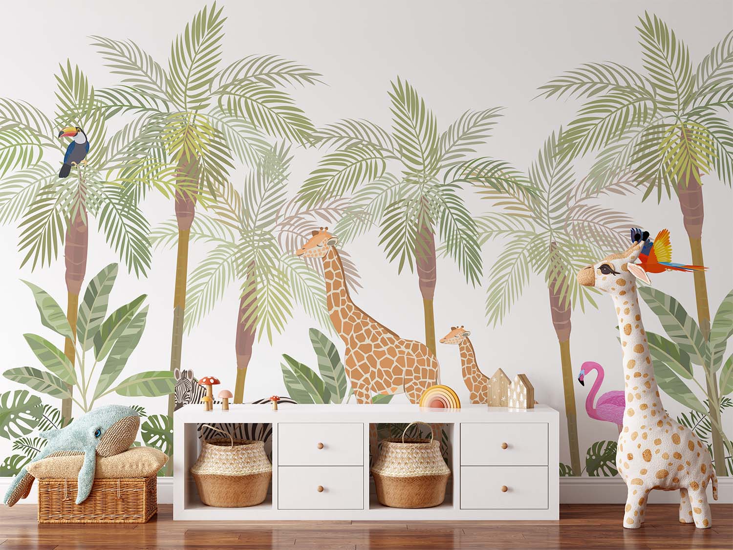Cartoon Zebra and Giraffes Adventure Wallpaper Mural