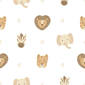 Cartoon Safari Animal Heads Seamless Wallpaper