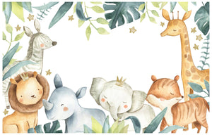 Cartoon Watercolor Safari Animal Friends Wallpaper Mural