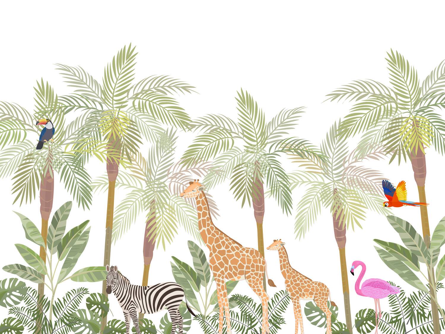 Cartoon Zebra and Giraffes Adventure Wallpaper Mural