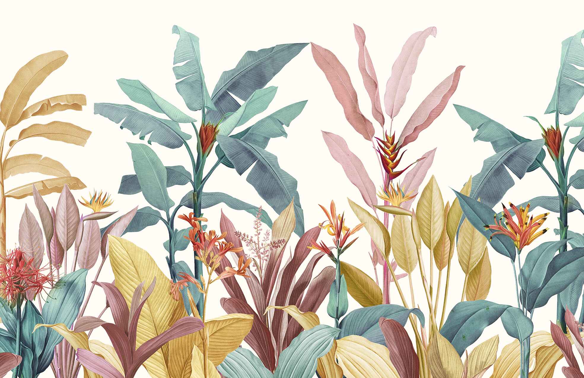 Colorful Vibrant Rainforest Plants Wallpaper Mural