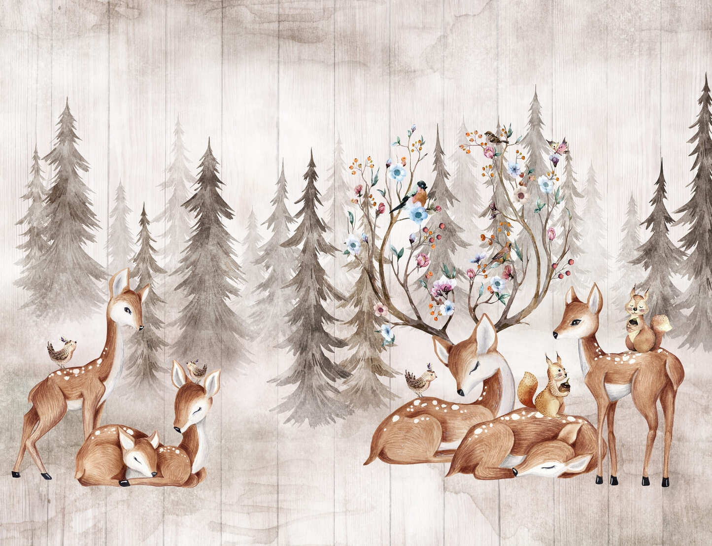 Enchanting Deer Forest Kids Room Wall Mural Wallpaper