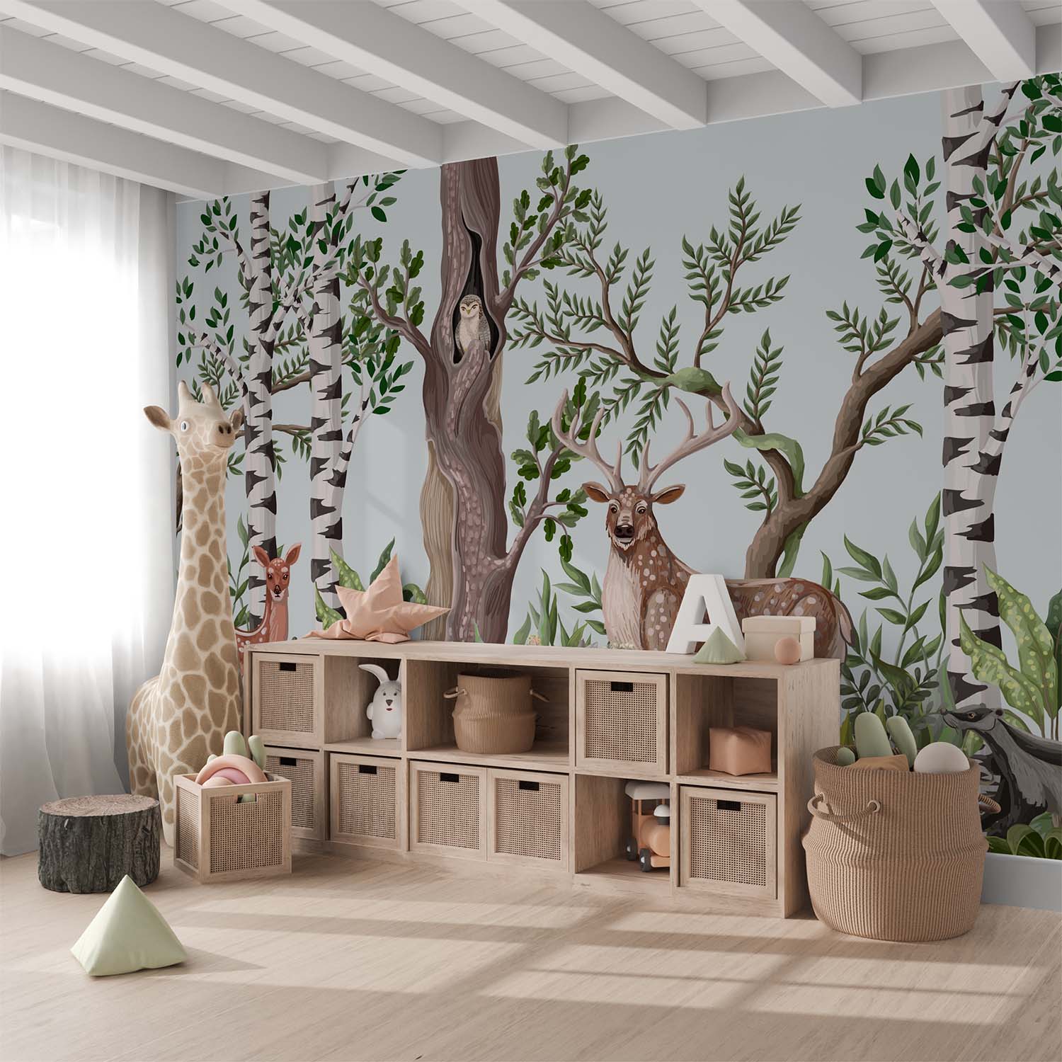Deer and Woodland Animals Birch Forest Wall Mural Wallpaper