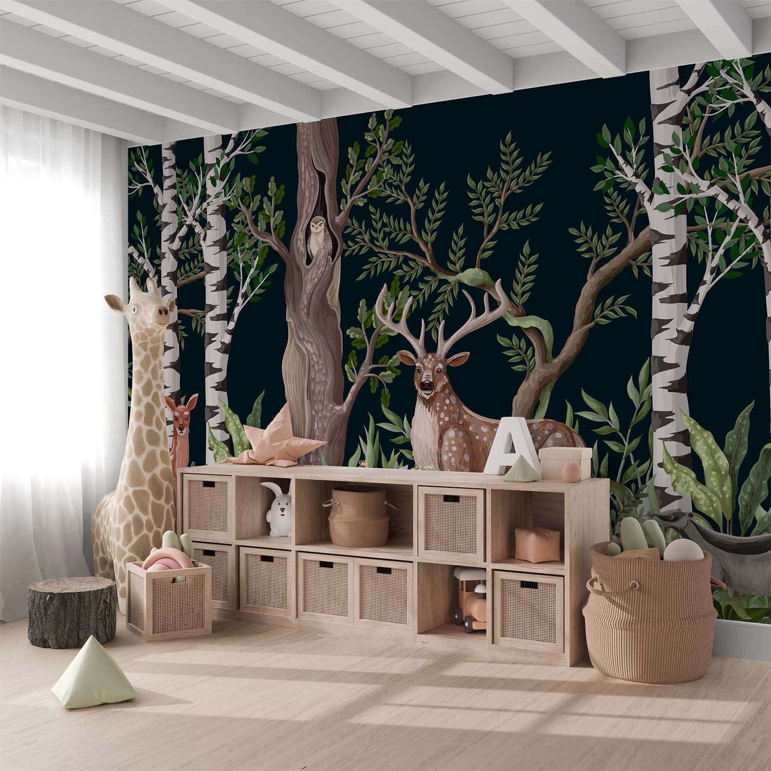 Deer and Woodland Animals Dark Forest Wall Mural Wallpaper