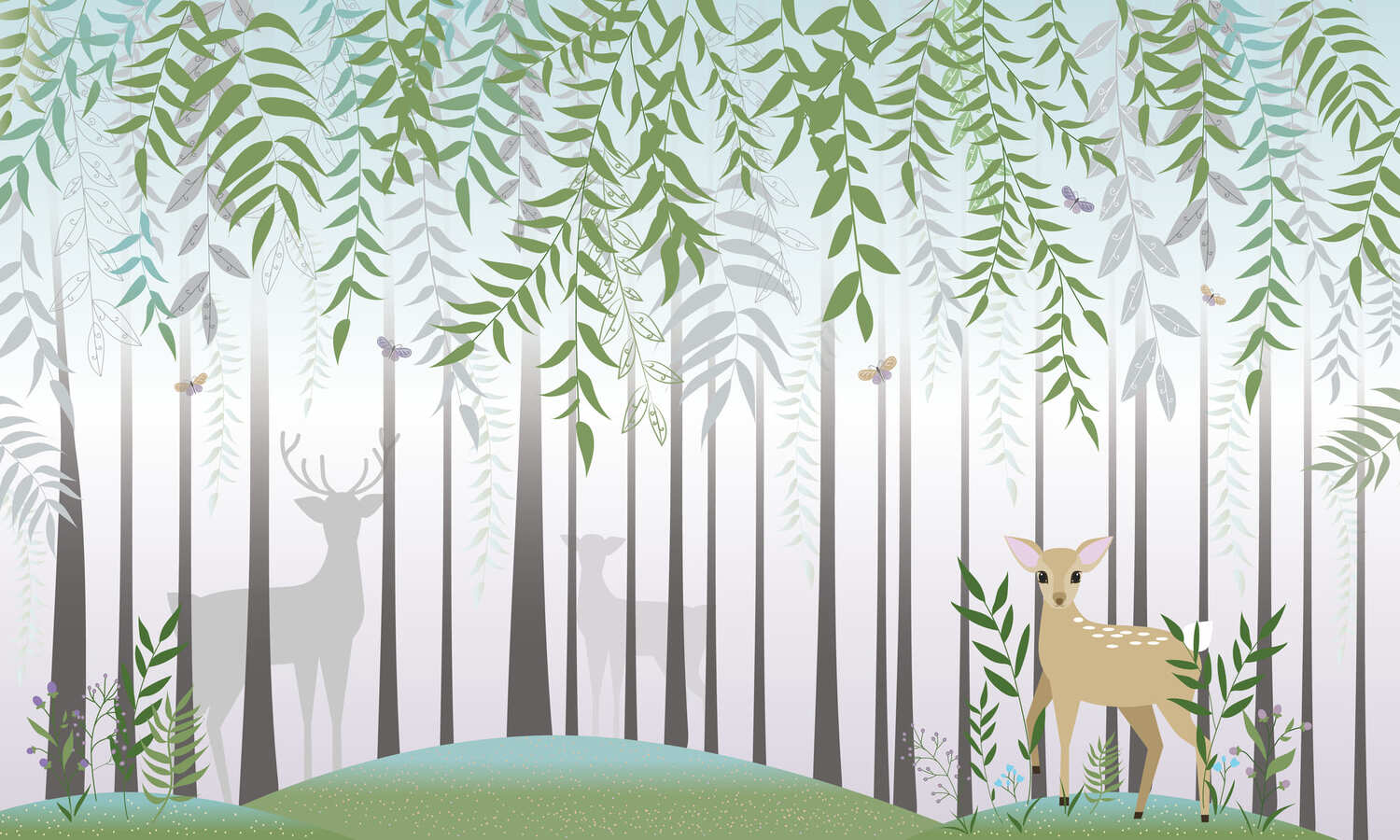 Deer in Abstract Forest Wall Mural Wallpaper