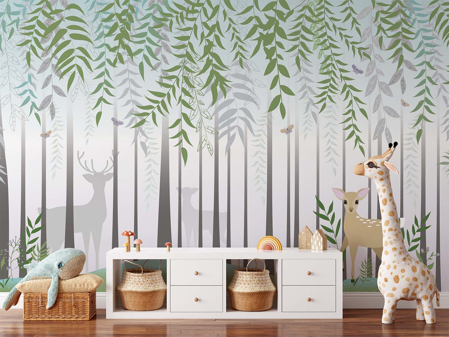 Deer in Abstract Forest Wall Mural Wallpaper