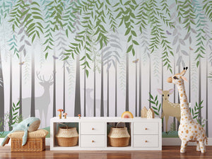 Deer in Abstract Forest Wall Mural Wallpaper