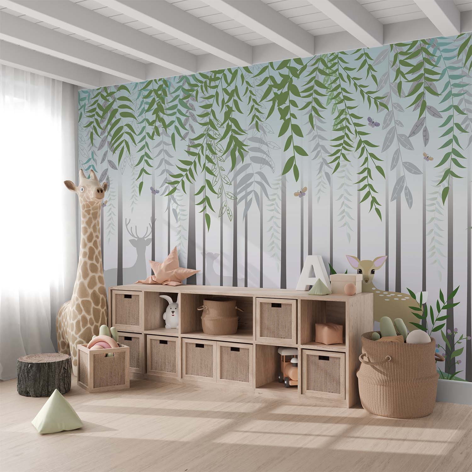 Deer in Abstract Forest Wall Mural Wallpaper