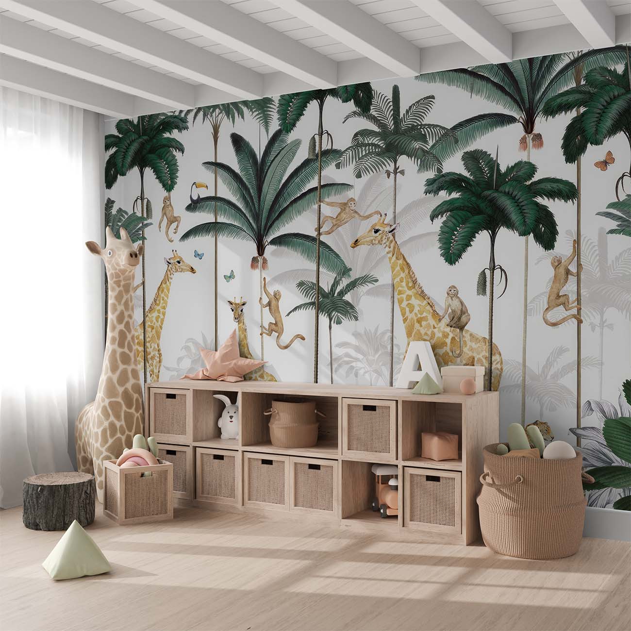Fabulous Giraffe in Tropical Forest Wallpaper Mural