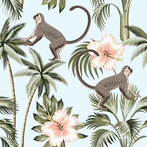 Flower Monkeys Jungle Seamless Wallpaper