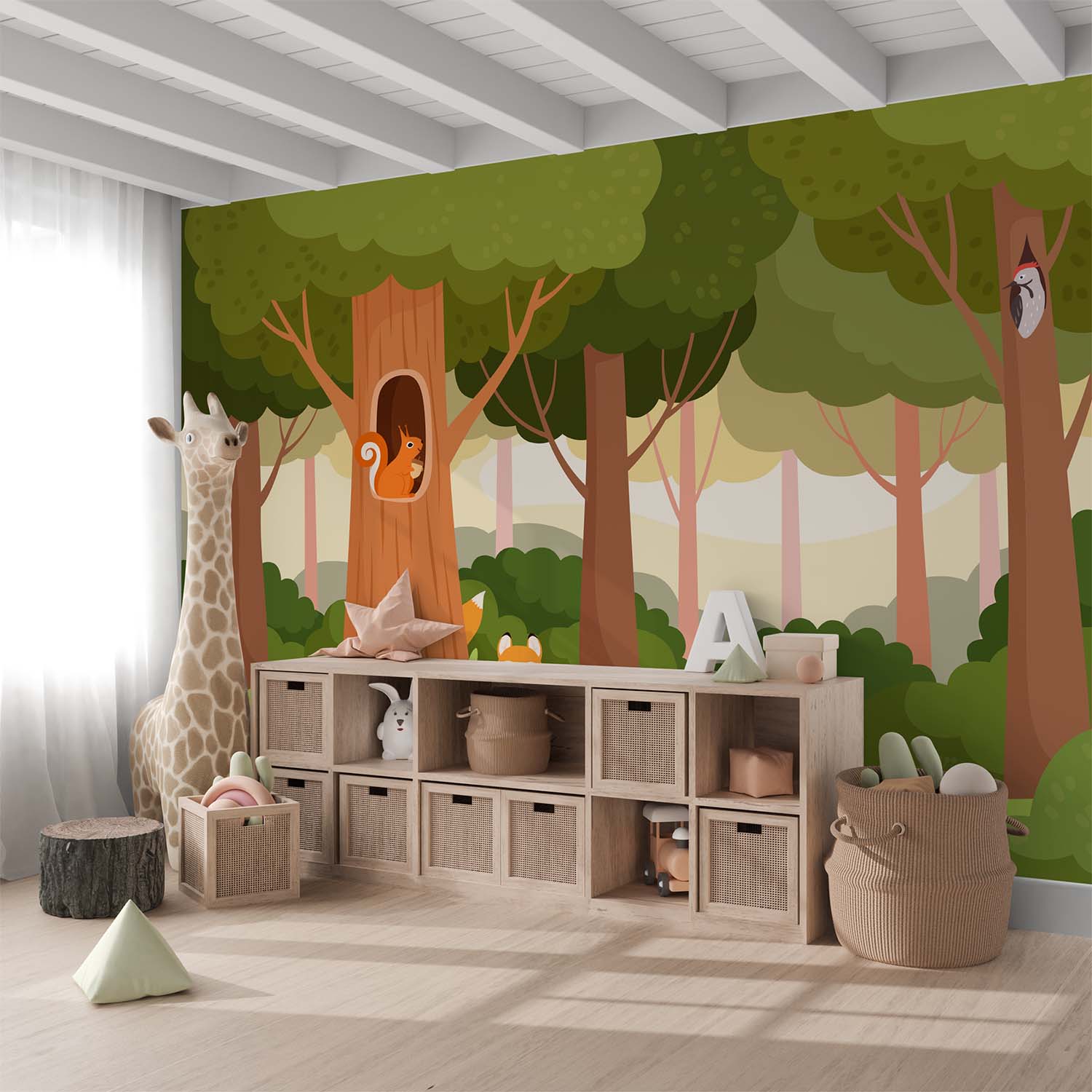 Forest Animals Tree Holes Kids Room Wall Mural Wallpaper