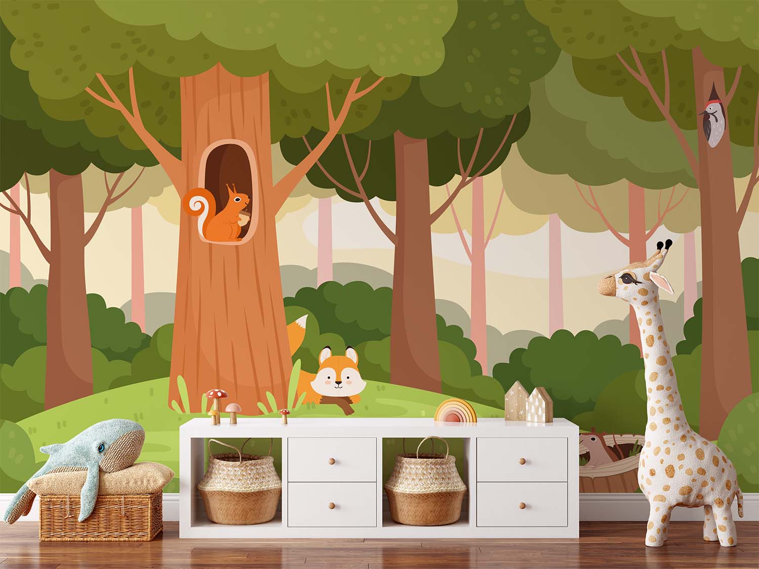 Forest Animals Tree Holes Kids Room Wall Mural Wallpaper
