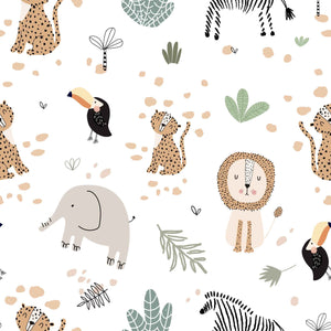Funny Drawn Safari Animals Seamless Wallpaper
