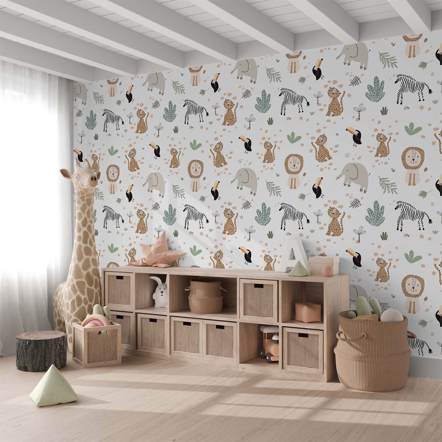 Funny Drawn Safari Animals Seamless Wallpaper