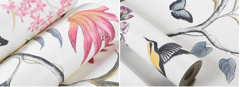 Pink Floral Birds And Butterflies Peel and Stick Wallpaper