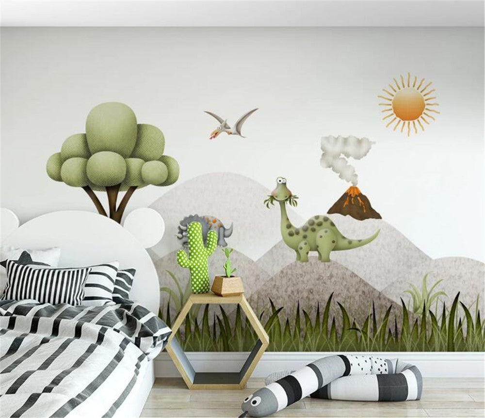 Cute Dinosaurs On Mountains Wallpaper Mural