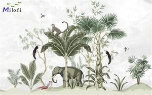 Tropicales Plants And Elephant Wallpaper Mural