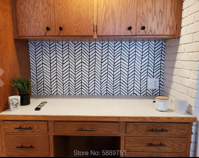 Black White Herringbone Stripes Peel and Stick Wallpaper