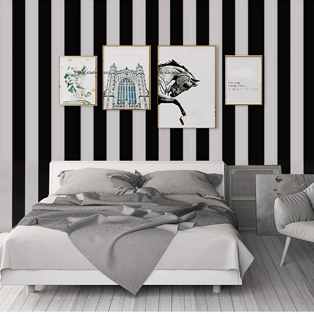 Black And White Straight Stripes Peel and Stick Wallpaper