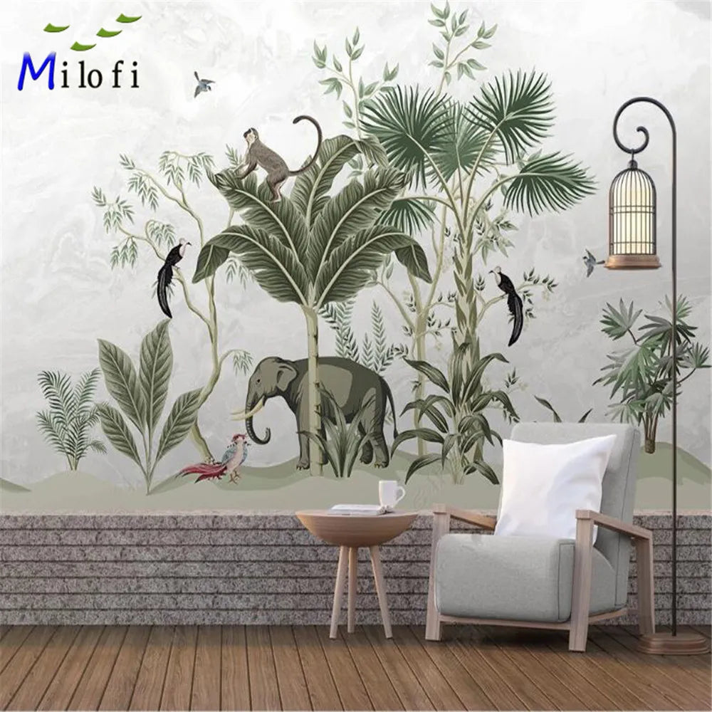 Tropicales Plants And Elephant Wallpaper Mural