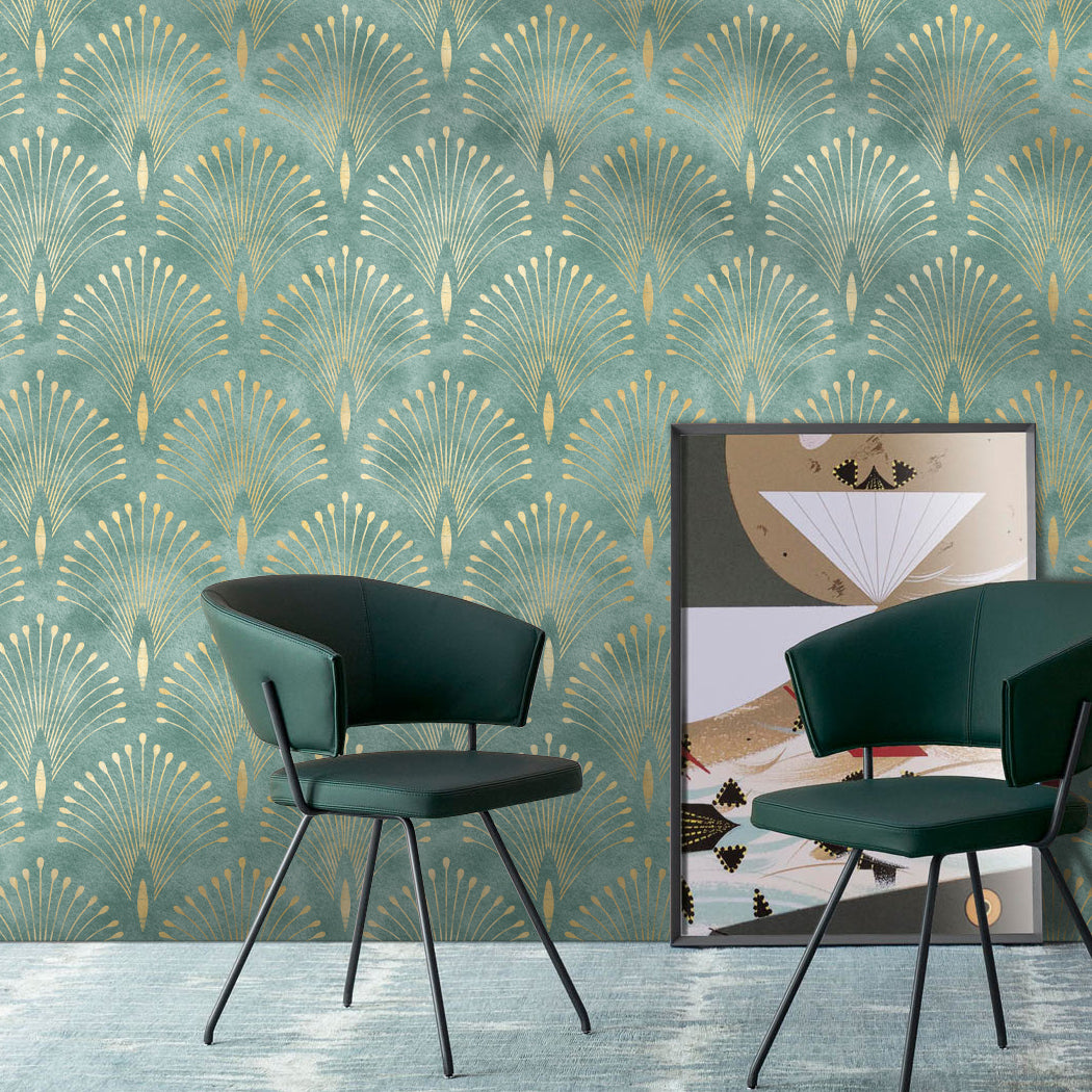 Geometric Bloom Green Self-Adhesive Wallpaper