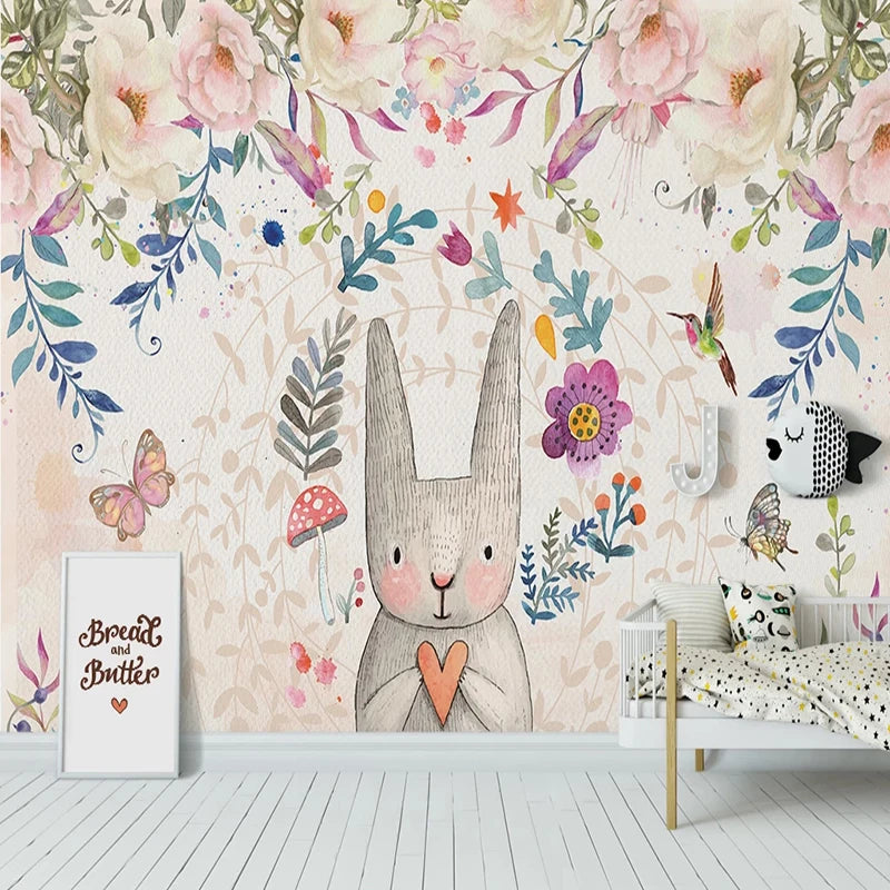 Floral Rabbit Garden Nursery Wall Mural Wallpaper