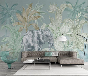 Tropical Plants And Elephant Wallpaper Mural