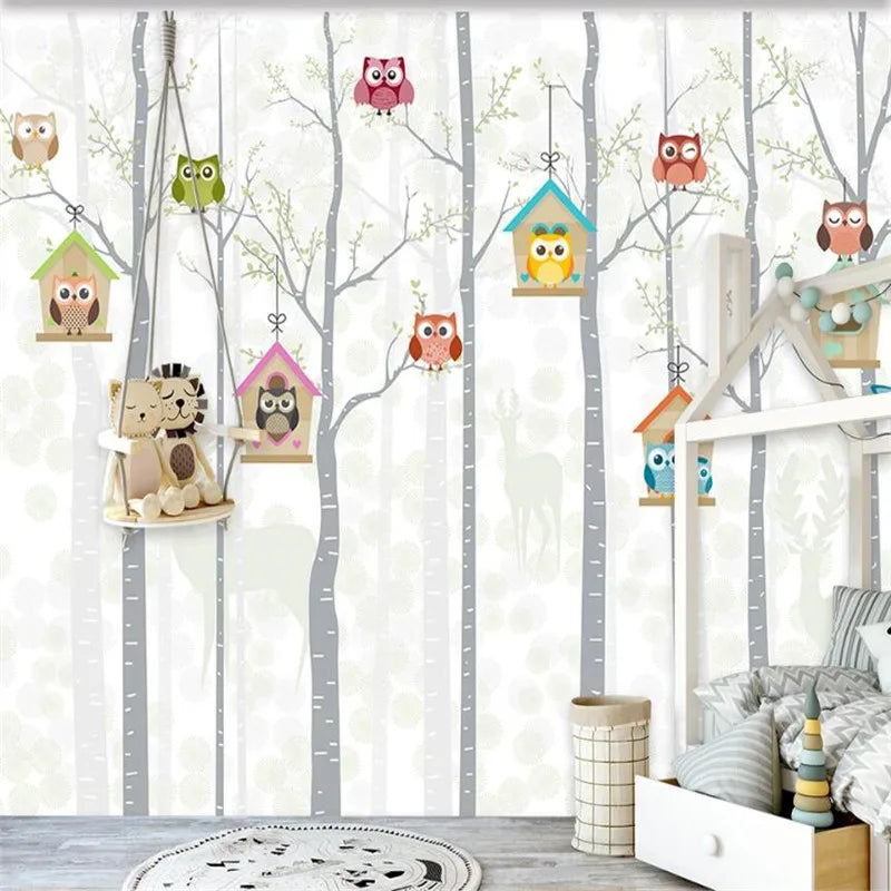 Cartoon Owls Forest Wallpaper Mural