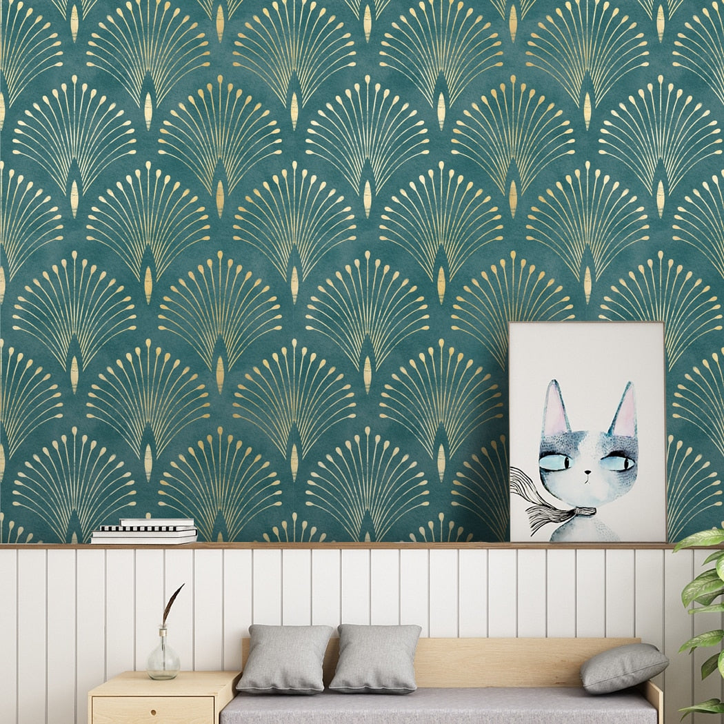 Geometric Bloom Green Self-Adhesive Wallpaper