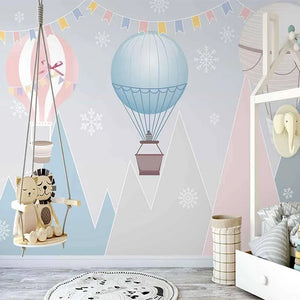 Balloon Ride Mountain Scene Nursery Wall Mural Wallpaper