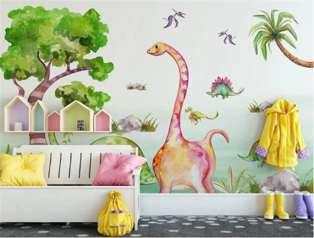 Nordic Minimalist Hand-painted Dinosaurs Wallpaper Mural
