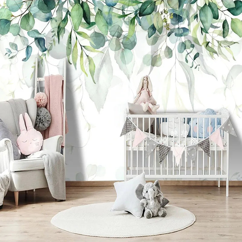 Watercolor Hanging Leaves Wall Mural Wallpaper