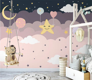 Girly Pink Night Sky Wallpaper Mural