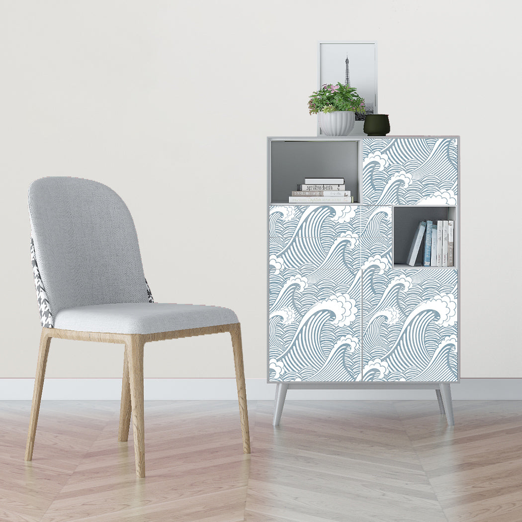 Painted Blue/White Waves Peel And Stick Wallpaper
