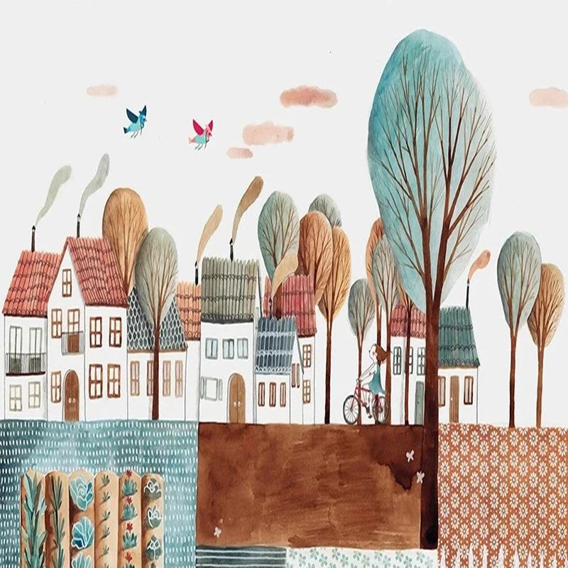 Pastel Color Storybook Town Mural Wallpaper